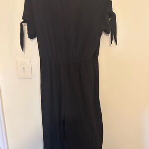 Stella Tweed Black Jumpsuit with Tie Sleeves